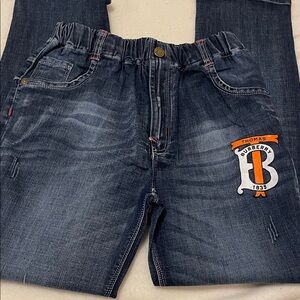 Burberry Dark Blue Slim Men's Jeans with Orange-Accent Logo